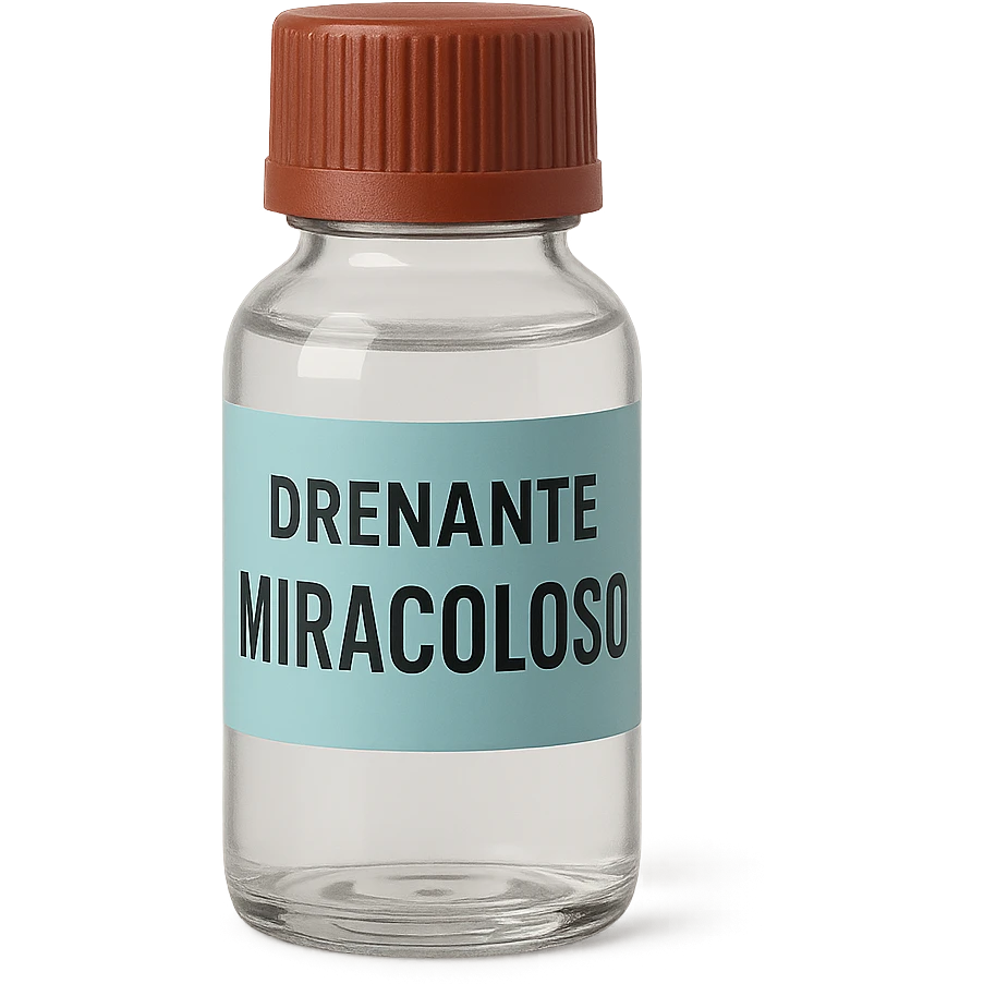 boccetta di drenante da bere, con la scritta "DRENANTE MIRACOLOSO" SULL'ETICHETTA emoji