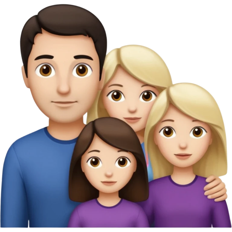 Familia : Hombre pelo oscuro, Mujer pelo cafe, hija 1 pelo mono , hija 2 pelo oscuro. emoji