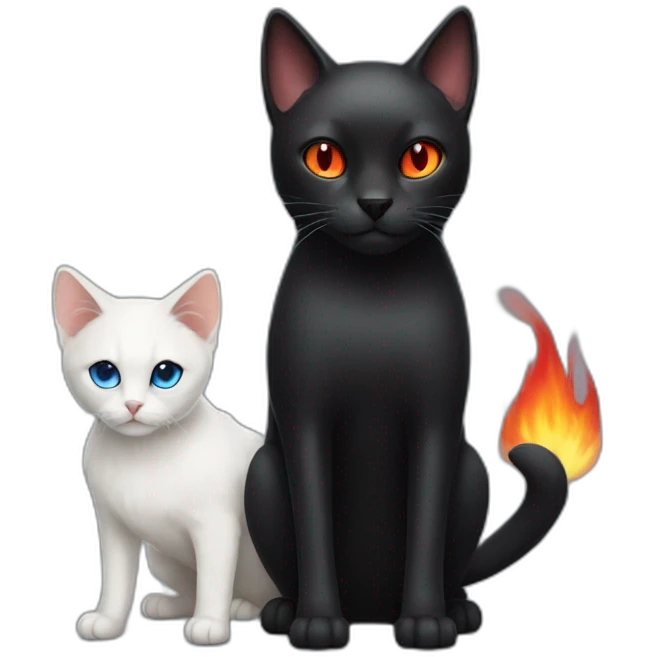 Black Cat with red fire eyes and white dog with blue fire eyes emoji