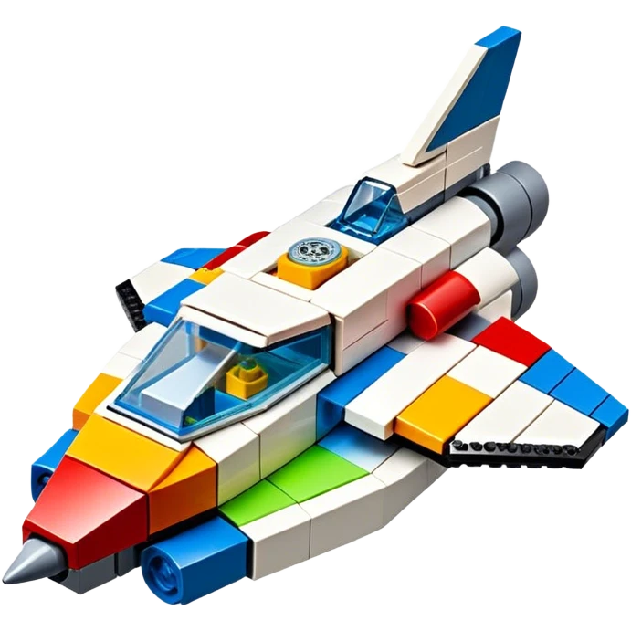 A photorealistic icon featuring a detailed LEGO spaceship, with colorful bricks assembled into a futuristic design. The model includes small LEGO pieces, creating a sense of craftsmanship and creativity. Transparent background, symbolizing LEGO building and space exploration. emoji