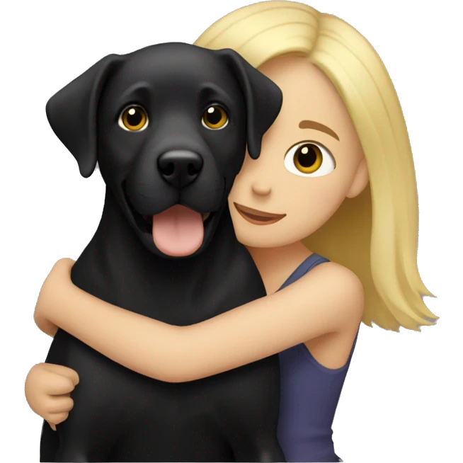 A blonde Hair Girl hugging her black Labrador  emoji