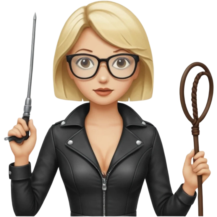  Sexy Dominatrix blonde hair and glasses full body with whip emoji