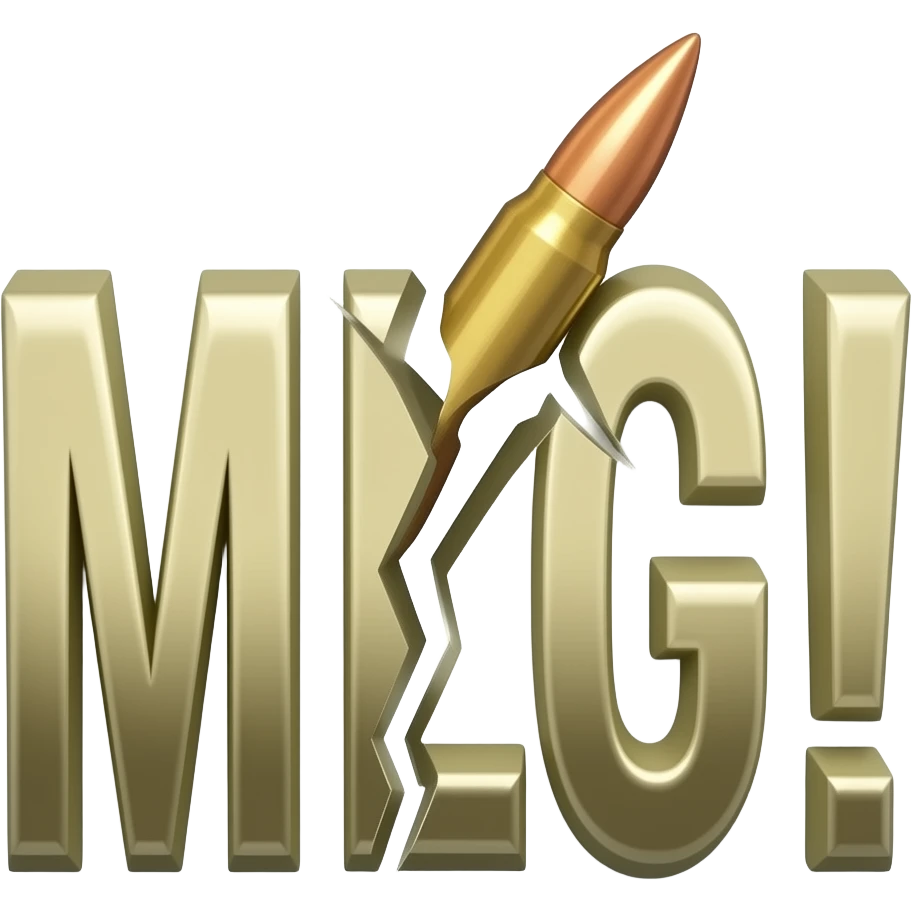 Надпись MLG! пронзённая пулей и ломается пополам emoji