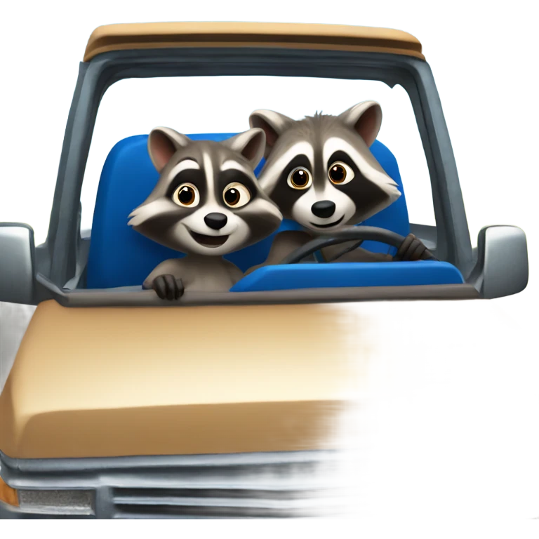 Raccoon driving blue pickup truck with girlfriend raccoon  emoji
