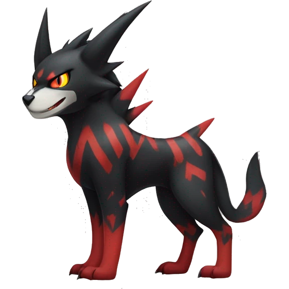 Cool Edgy Litten-Houndoom-Luxray Fakémon Digimon with Red and white Edgy markings, full body, outlined emoji