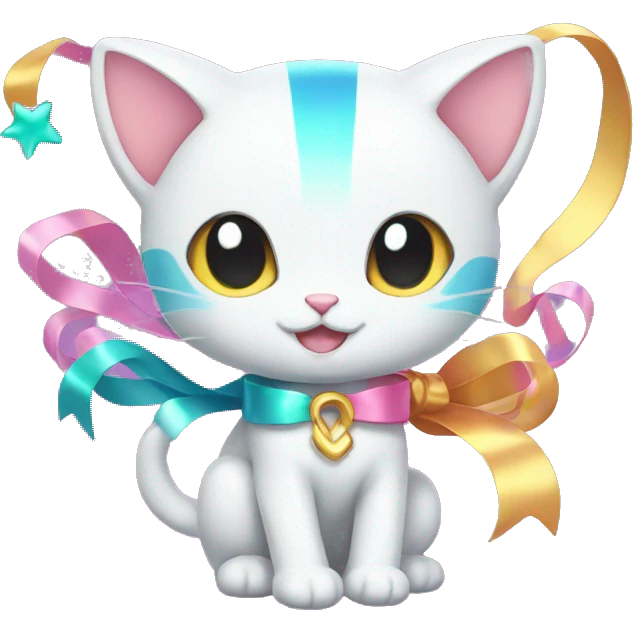 Shiny colorful Mew with ribbons emoji
