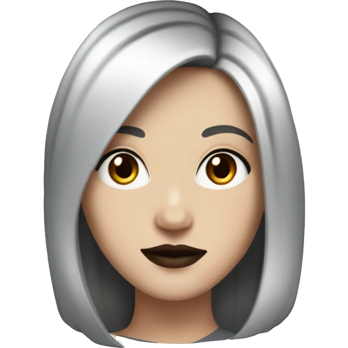 White Girl with black shoulder length way hair with brown eyes and red lips with a black top emoji