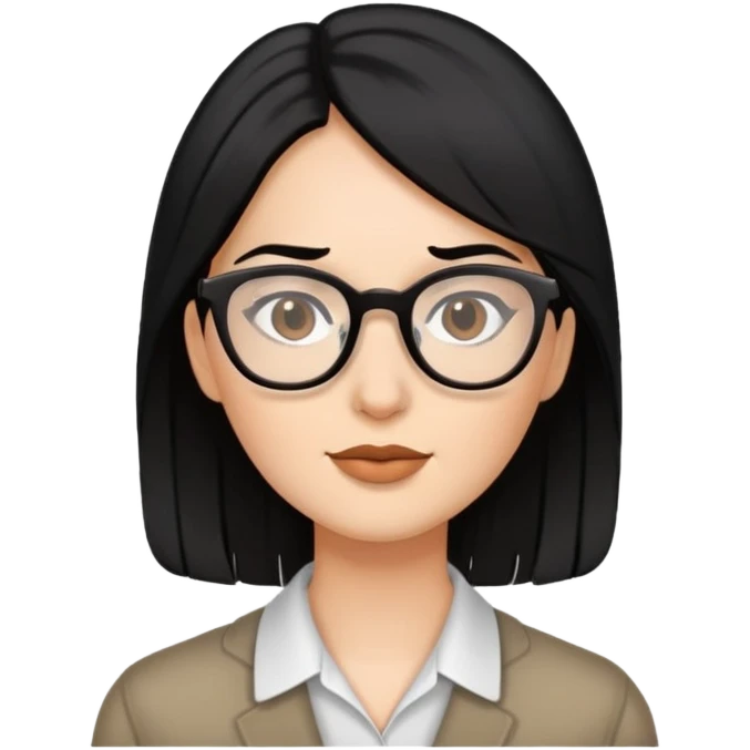 perempuan berambut hitam dengan sedikit berwarna coklat memakai kacamata emoji