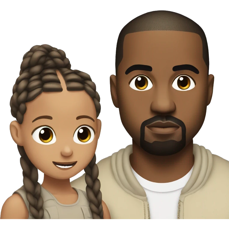 kanye west and his daughter wearing braids while rapping emoji
