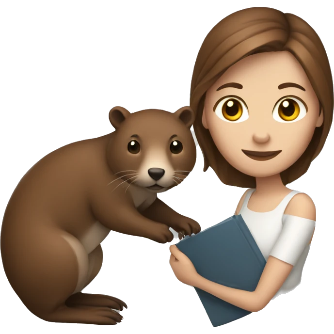 White female with brown hair holding beaver emoji