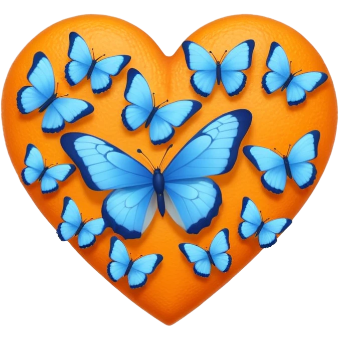 cluster of blue butterfly emojis around an orange heart emoji emoji