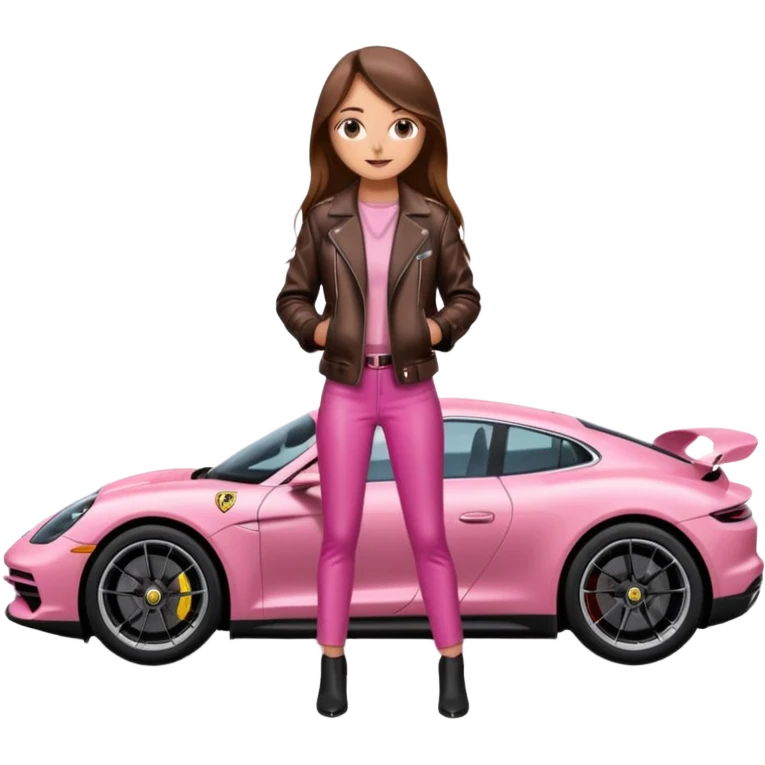 pink Porsche taycan with girl emoji
