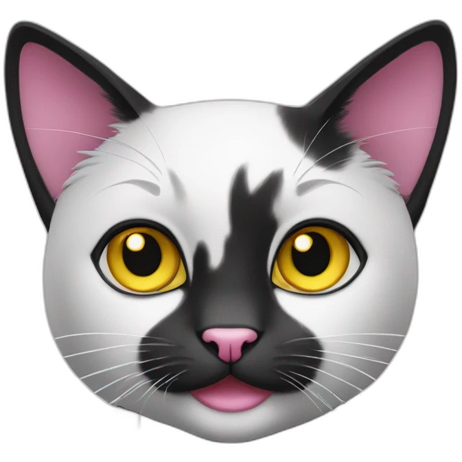 Cute Black and white cat with yellow eyes and pink nose emoji