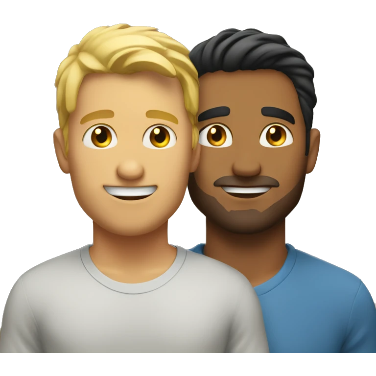 Blonde man and Latino man looking at each other lovingly emoji