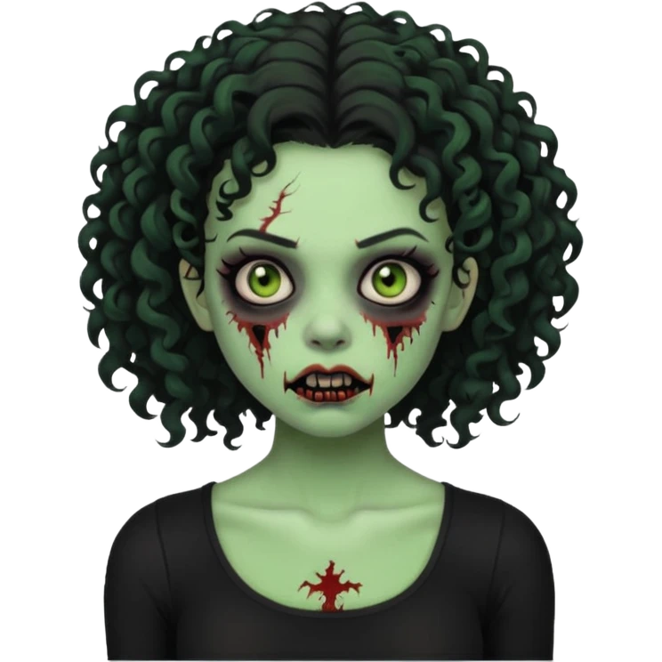 Black side party curly head girl zombie pale skin black crop top no hat emoji