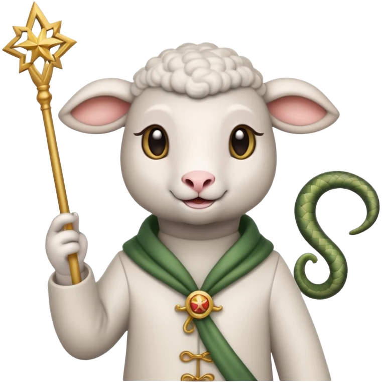 A lamb waves a magic wand. A snake holds tarot cards.  emoji