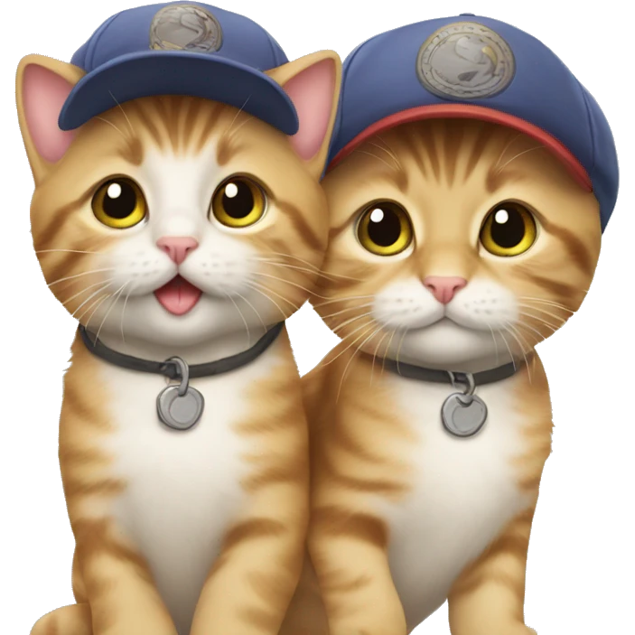 Two kitties in caps emoji
