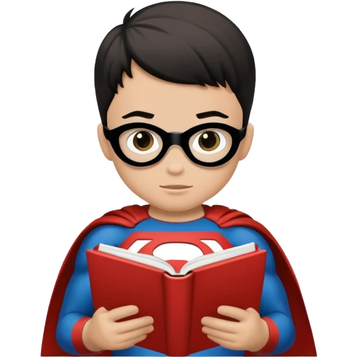 Superhero kid reading a book lineart black and white, wall art  emoji