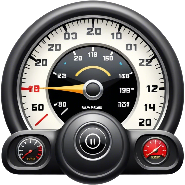 An icon showing a racing game interface, inspired by Grand Turismo. The design features a garage with a selection of high-performance cars, along with race track visuals in the background. Speedometer, lap timer, and other HUD elements add to the excitement. Transparent background emoji