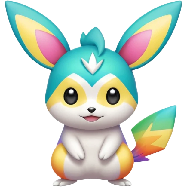 Rainbow-gradients Neon Green and Cyan white Emolga-Pichu-Victini-fusion emoji
