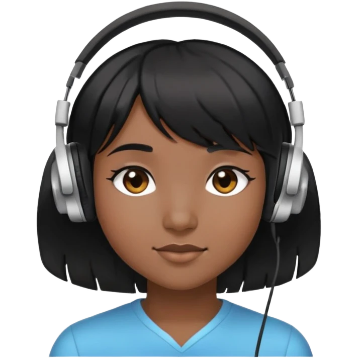 Con gái, đeo tai nghe, tóc đen, để mái chéo da đen emoji