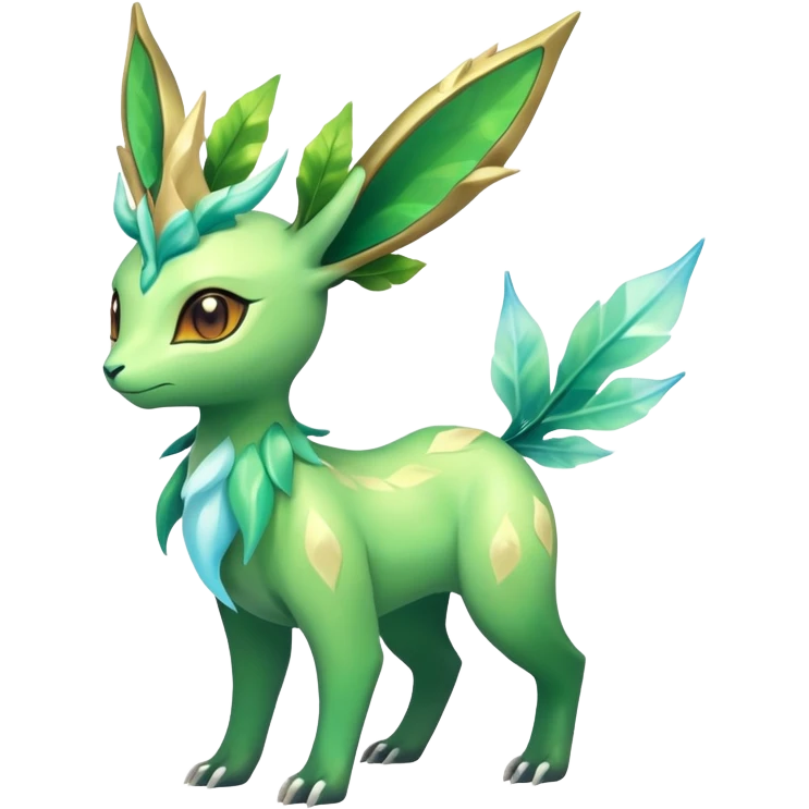 Exotic Rare Shiny Epic Ethereal Leafeon-Meganium-Amaura-Dragonair-hybrid, full body emoji