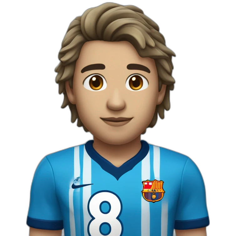 Futbolista español de 16 con camiseta azul marina y una franja azul clara en los hombros. Con el número 8 en la camiseta. Un solo 8 y que ponga PLAZA emoji