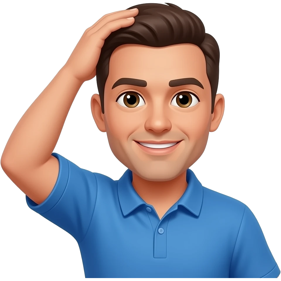 coach in a blue shirt touching the top of his head emoji