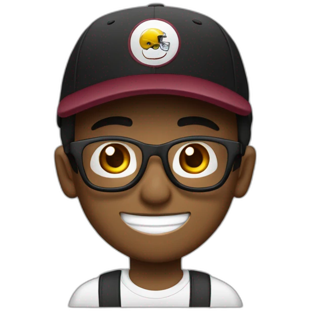 Chico joven con gorra hacia atrás color negra lentes negros sacando la lengua buso vinotinto de fútbol   emoji