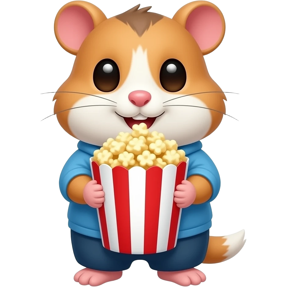 furry hamster holding xxl popcorn front facing with outfit emoji
