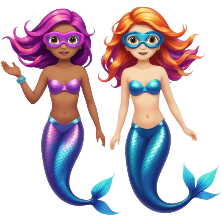 2 mermaids with snorkel mask free diving  emoji