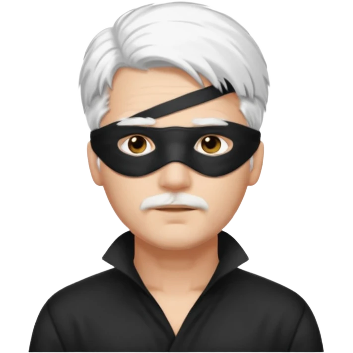 A guy with standing white hair and a black blindfold emoji