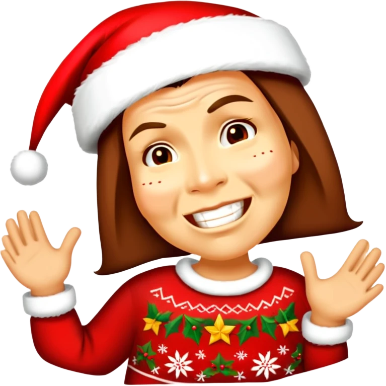 Person with Christmas clothes saying feliz Navidad emoji