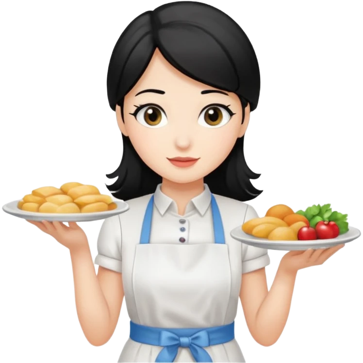 waitress with black hair and a food plate emoji