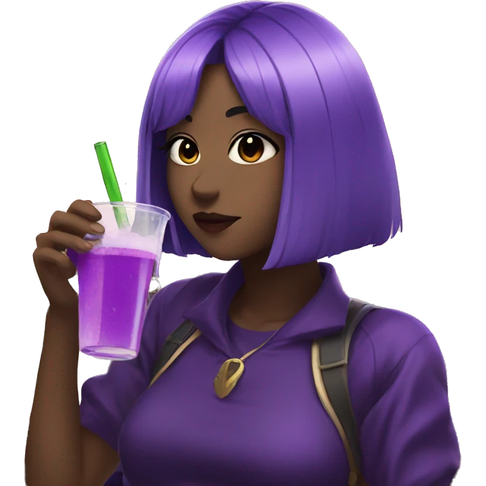 An anime girl with purple vibe sipping a drink emoji