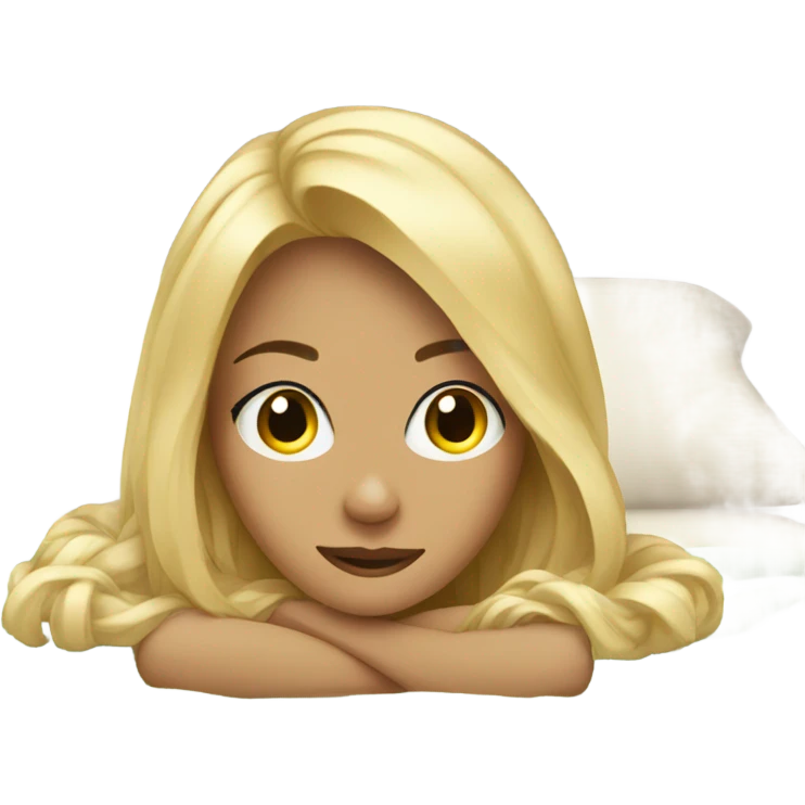 blonde girl laid on bed with a blanket emoji
