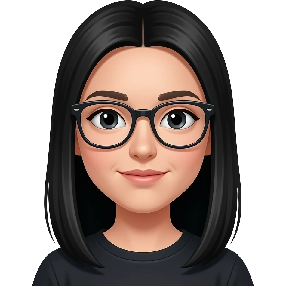glasses, black eyes girls, tall straight hair, arched long nose, black hair emoji