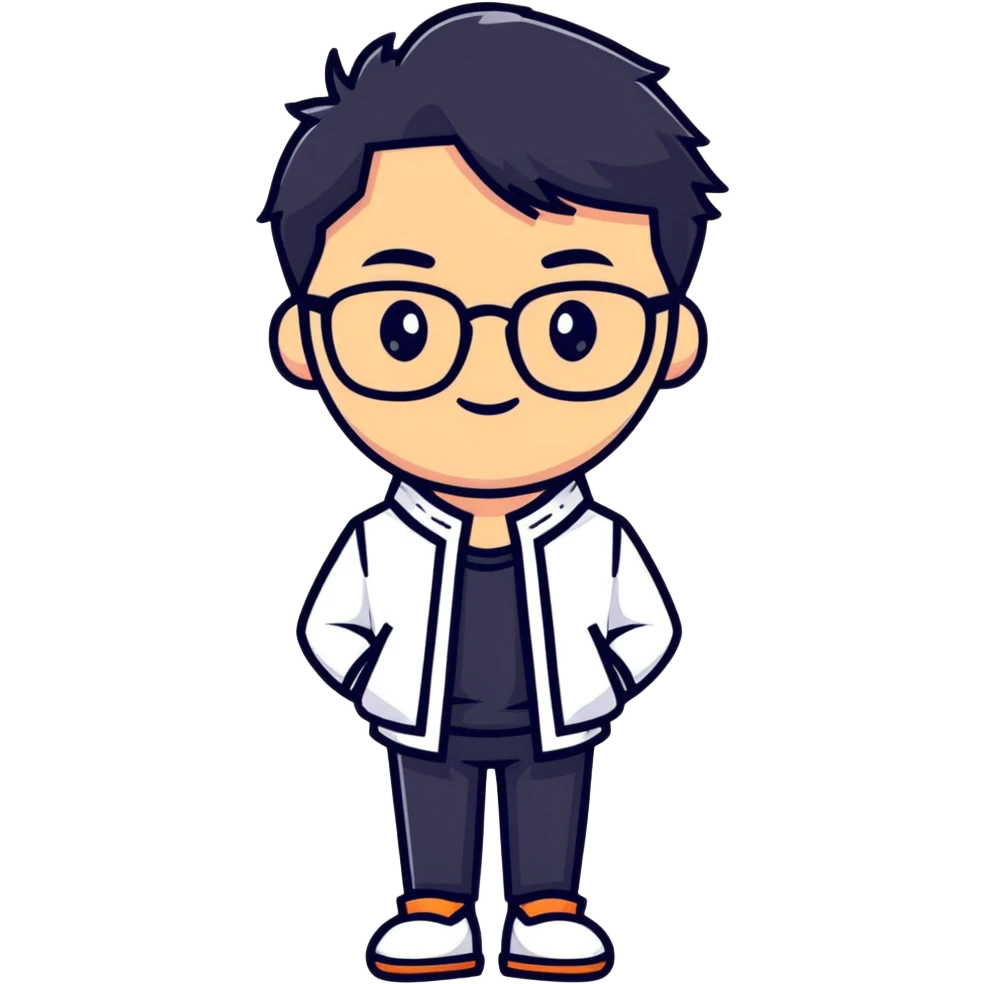 Casual Asian male character with glasses and stylish outfit emoji