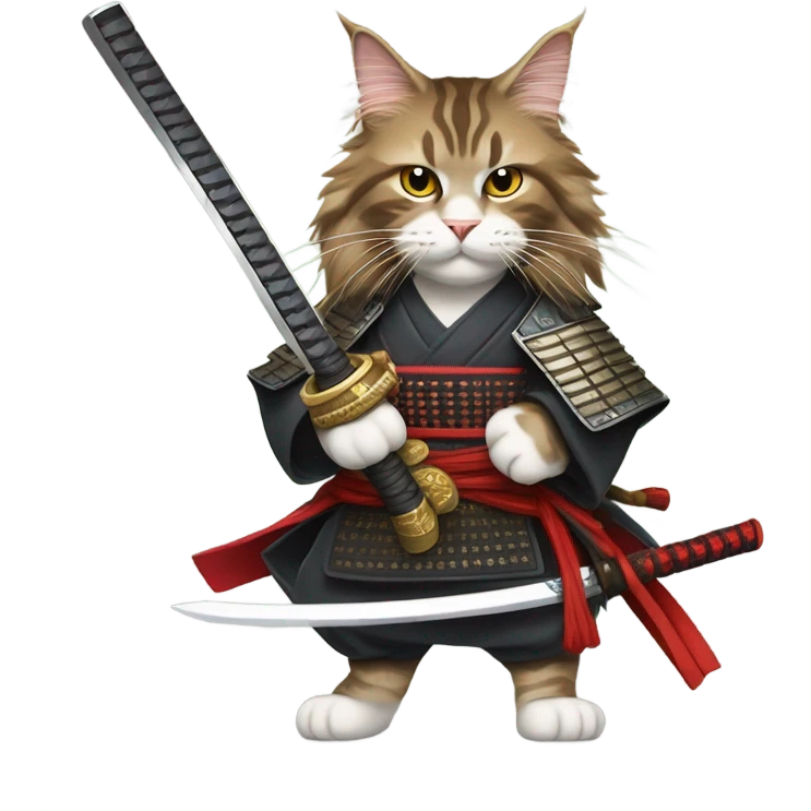 Samurai maine coon with catana emoji