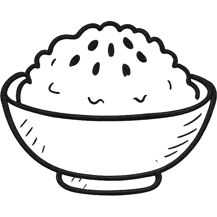 A dish of rice topped with black sesame seeds emoji