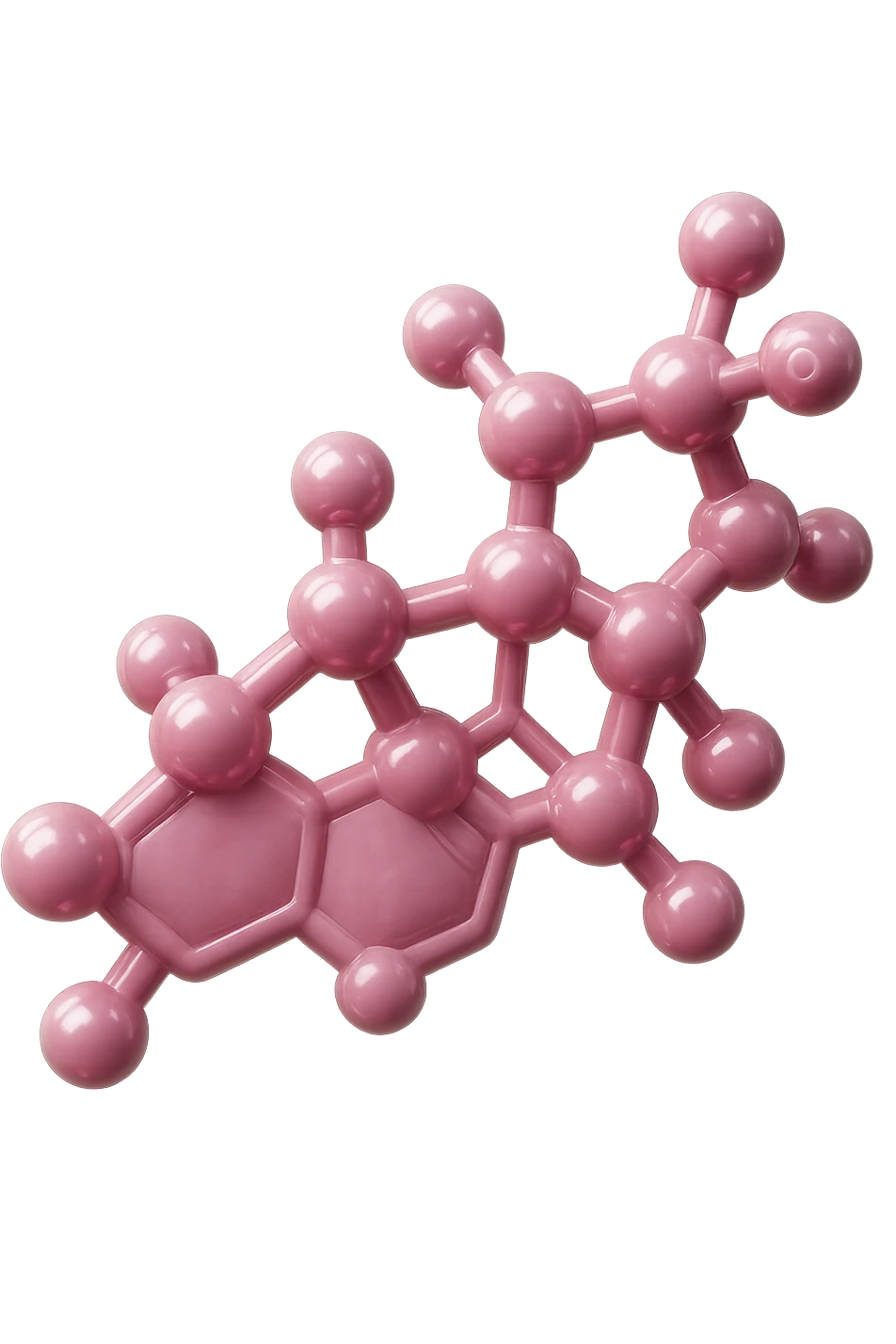 molecola chimica del cortisolo in 3d, colore rosa, fluttua in aria, iperrealistica 4k emoji