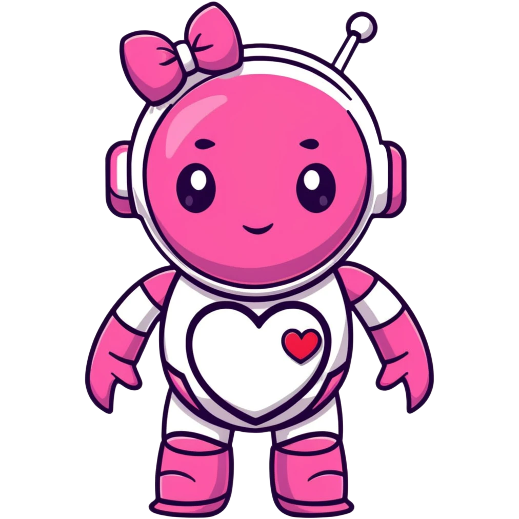 pink robot girl with a cute bow on top and heart decorations on her body emoji