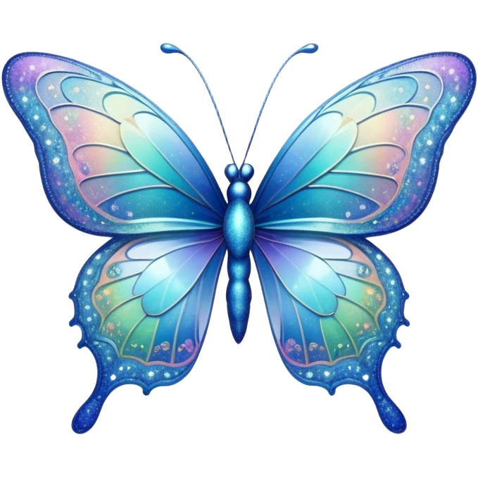 Pastel sparkly blue glittery iridescent rainbow transparent butterfly with detailed intricate patterns emoji