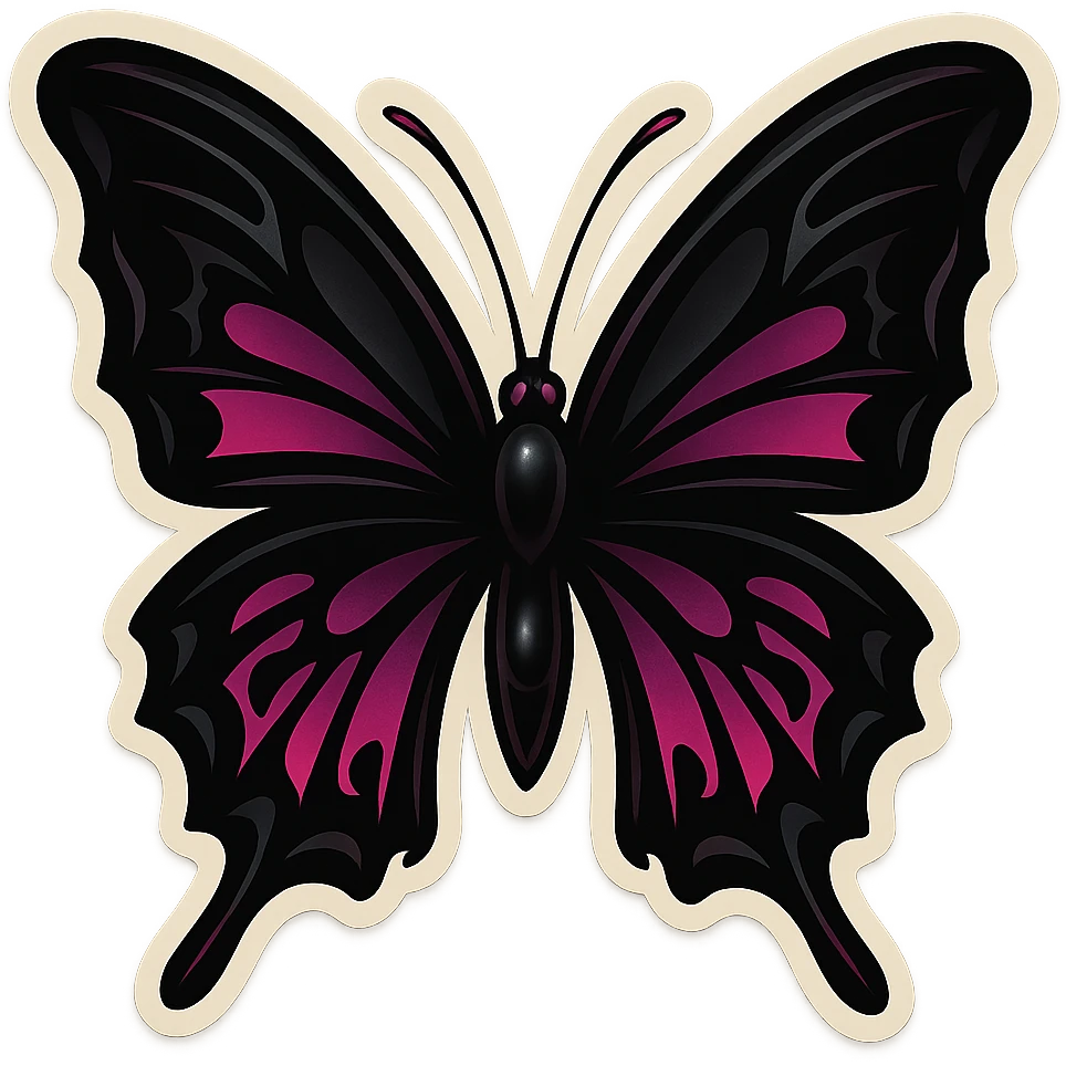 gothic butterfly, black and pink emoji