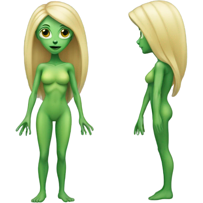 a green alien woman full body,blonde emoji