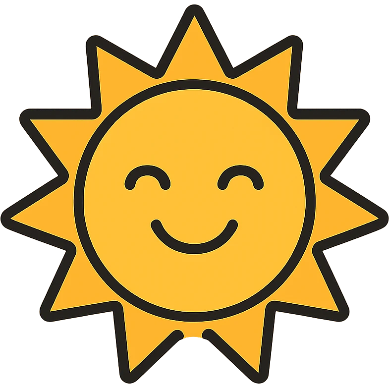 smiling sun icon with color outlines, cheerful and simple emoji