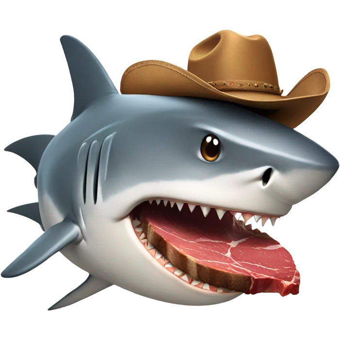 shark eating a steak with a cowboy hat emoji