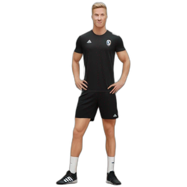 white skin soccer player in black adidas t-shirt training at gym emoji