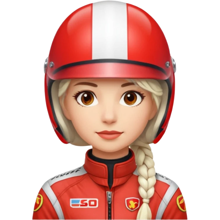 woman with white braided hair in red racer helmet emoji