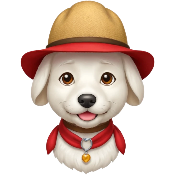 white dog with red mustache and farmer hat and earring emoji